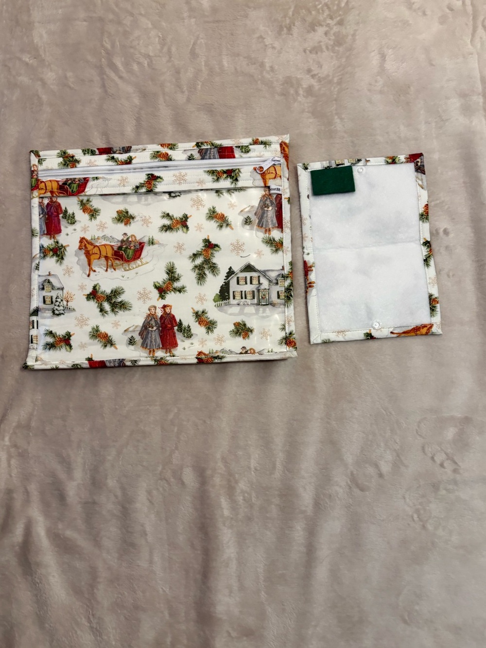 Christmas Vintage Cross Stitch Pouch Set -Cream Base with Red & Green Accents